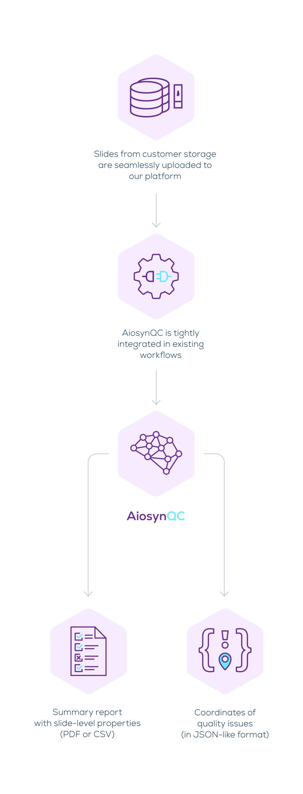Step-by-step workflow of a pathology AI and data provider using automated QC solution AiosynQC adapted for mobile users